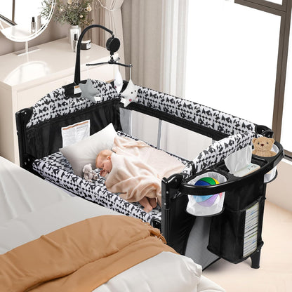 Xilingol 5-in-1 Baby Bassinet Bedside Sleeper, Pack and Play with Changing Table, Portable Crib with Carry Bag, Cosleeper Attach to Bed for Newborn to Toddlers