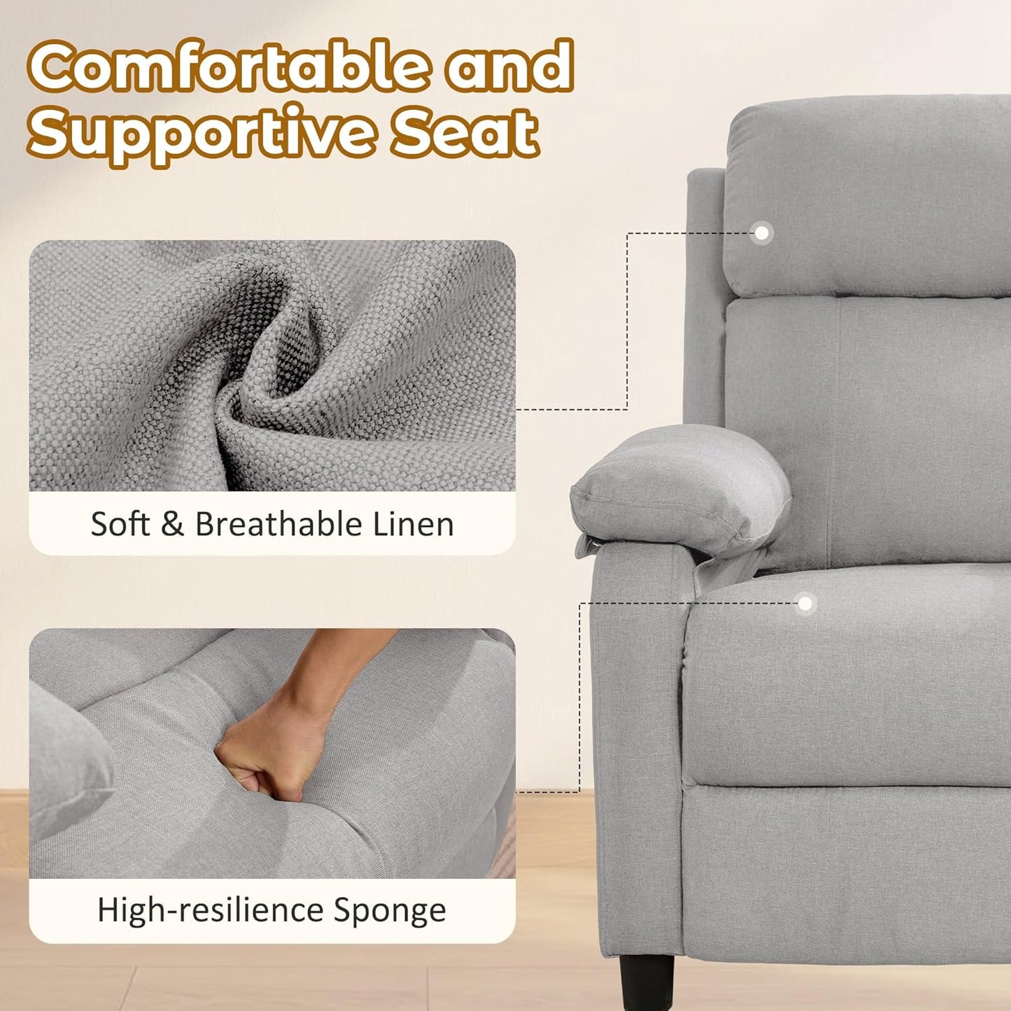 Korser Recliner Chair, 360 Swivel Rocker Chair for Adults, Small Rocking Recliner for Small Spaces, Upholstered Fabric Glider Recliner Nursery