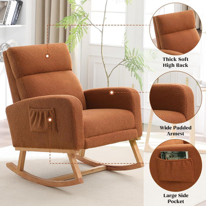 HCHAIRH Rocking Chair Nursery, Nursing Rocking Chairs with Foot Rest for Mom Nursery, Glider Rocker Chair with Footrest and High Backrest for Living Room, Bedroom, Beige