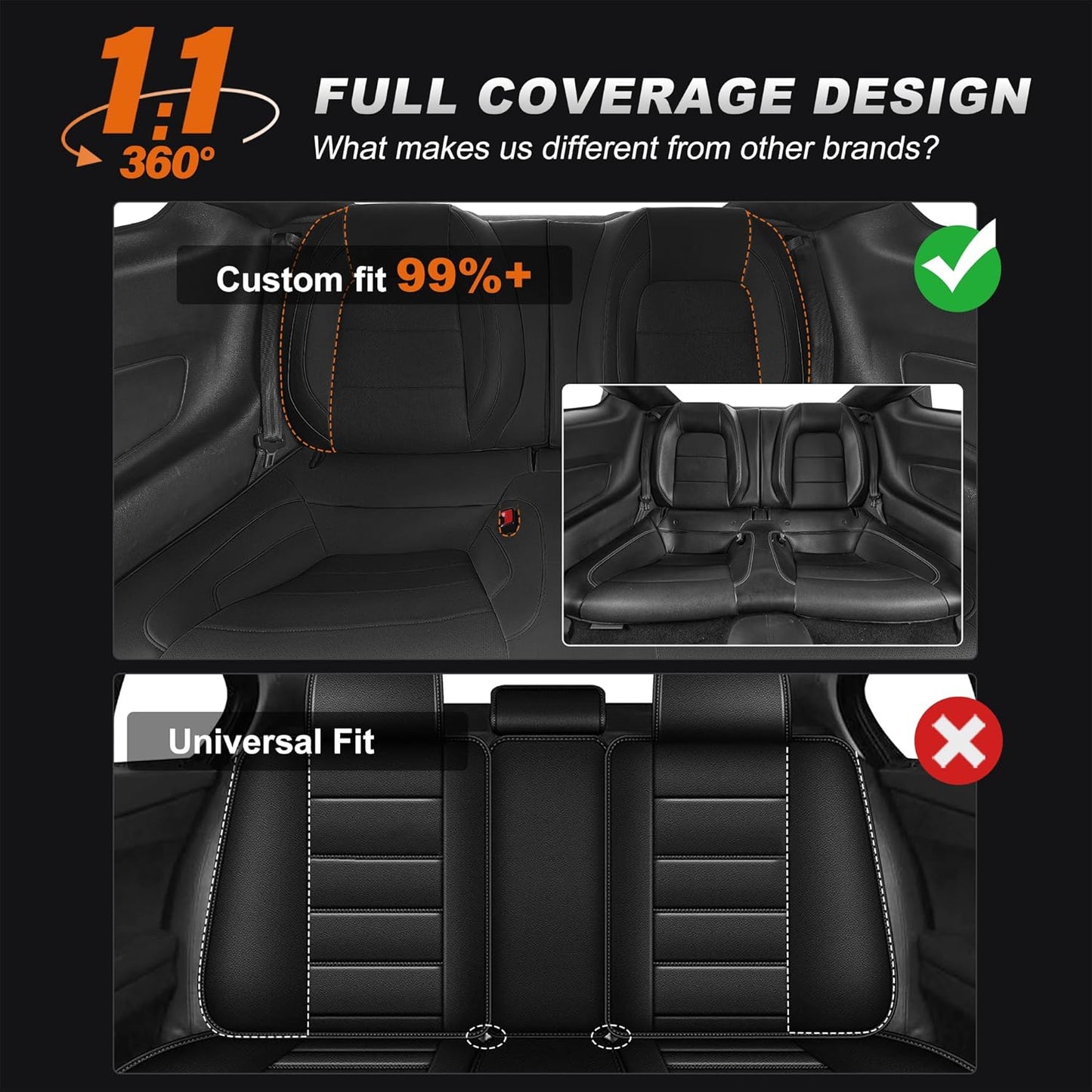 AOMSAZTO Seat Covers for Ford Mustang Coupe 2015 2016 2017 2018 2019 2020 2021 2022 2023 2024 2025 2026, Custom Fit Full Set Faux Leather (New Red)