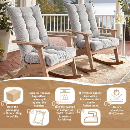 Rocking Chair Cushion with Ties Non-Slip Outdoor Rocking Chair Cushion Set Waterproof Fade-Resistant Porch Garden Patio Glider Rocker Cushions