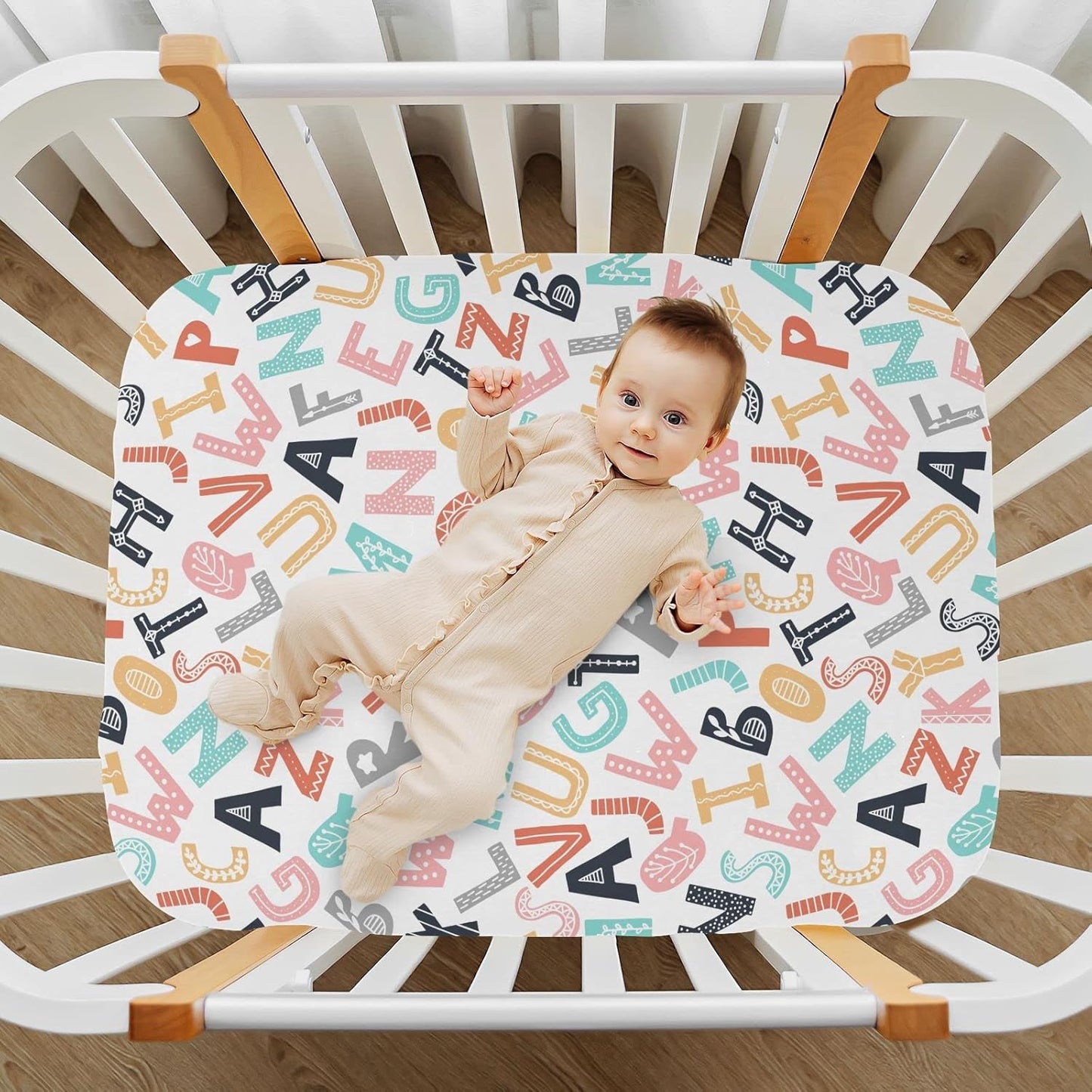 Fall Cute Mushroom Leaves Fitted Crib Sheets Stretchy Portable Playard Sheets for Baby Toddler, Breathable Soft Mini Crib Mattress 52 x 28 in for Boys and Girls