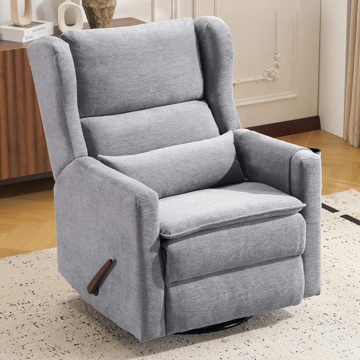 Large Glider Rocker Recliner,Rocking Chair Nursery with Adjustable Headrest,Swivel Rocker Recliner with Lumbar Support,Manual Nursery Rocker Recliner for Living Room& Bedroom,Chenille White