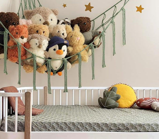 mirolam Stuffed Animal Hammock - Large Stuffed Animal Net Corner - Hanging Stuff Animal Storage Organizer For Plush Plushie Display Room Bedroom Boho Decor