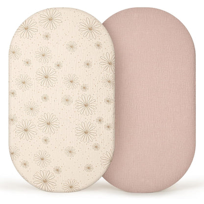 lulumoon Baby Bassinet Sheets Muslin: Cotton Bedside Bassinet Sheets Leaf for Boys - Fitted for Bedside Sleeper Mattress