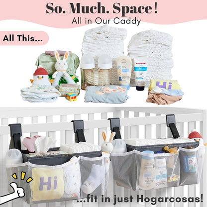 2-Pack Hanging Diaper Organizer for Crib & Changing Table | 50+ Large Capacity Baby Diaper Caddy, Washable Newborn Essentials Organizer for Baby Girl, Ideal Baby Shower Gifts with Hook Straps