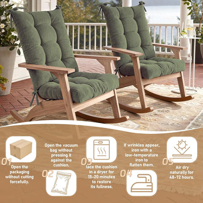 Rocking Chair Cushion with Ties Non-Slip Outdoor Rocking Chair Cushion Set Waterproof Fade-Resistant Porch Garden Patio Glider Rocker Cushions