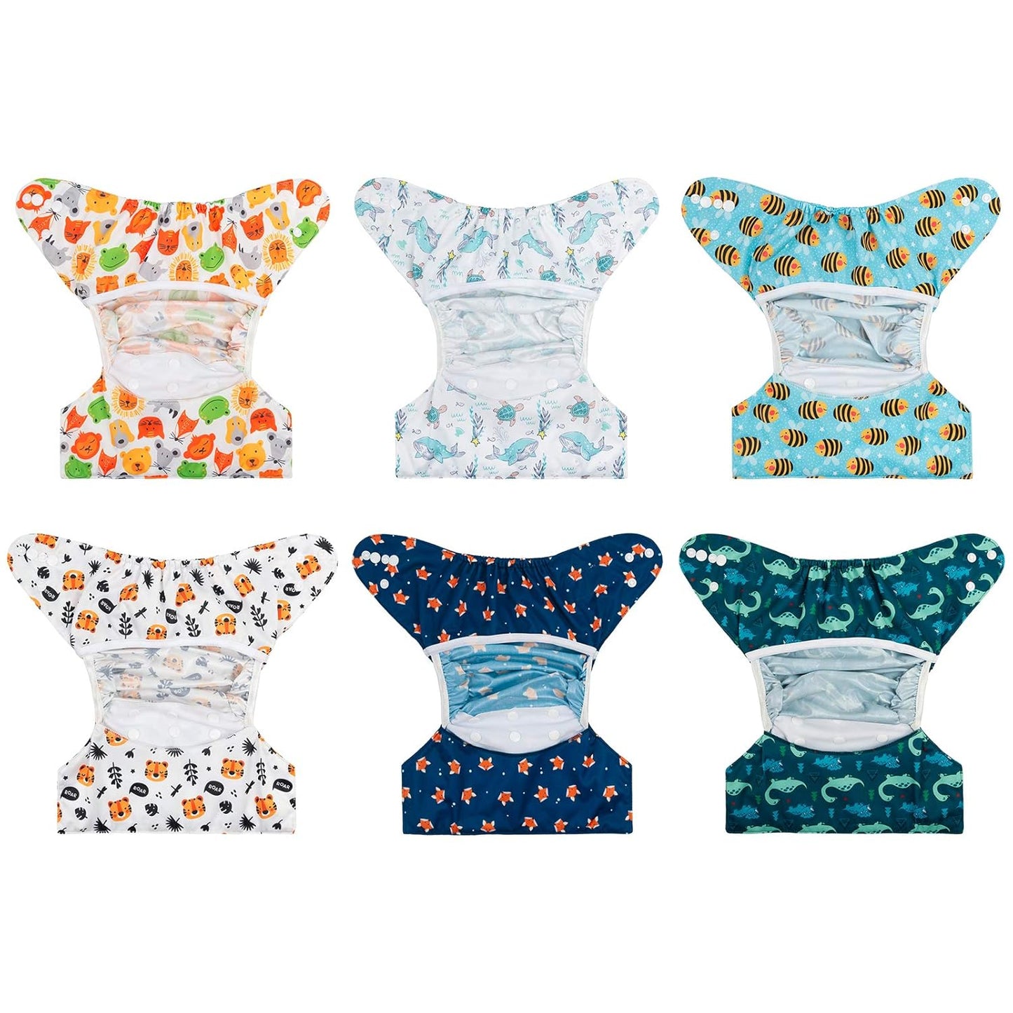 babygoal Cloth Diaper Covers 6 Pack with Wet Bag for Fitted Diapers and Prefolds with Double Gussets, Adjustable and Reusable for Baby Boys and Girls