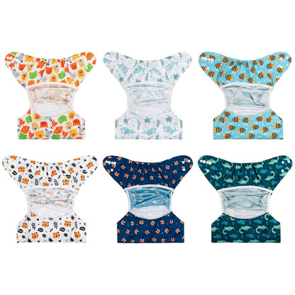 babygoal Cloth Diaper Covers 6 Pack with Wet Bag for Fitted Diapers and Prefolds with Double Gussets, Adjustable and Reusable for Baby Boys and Girls