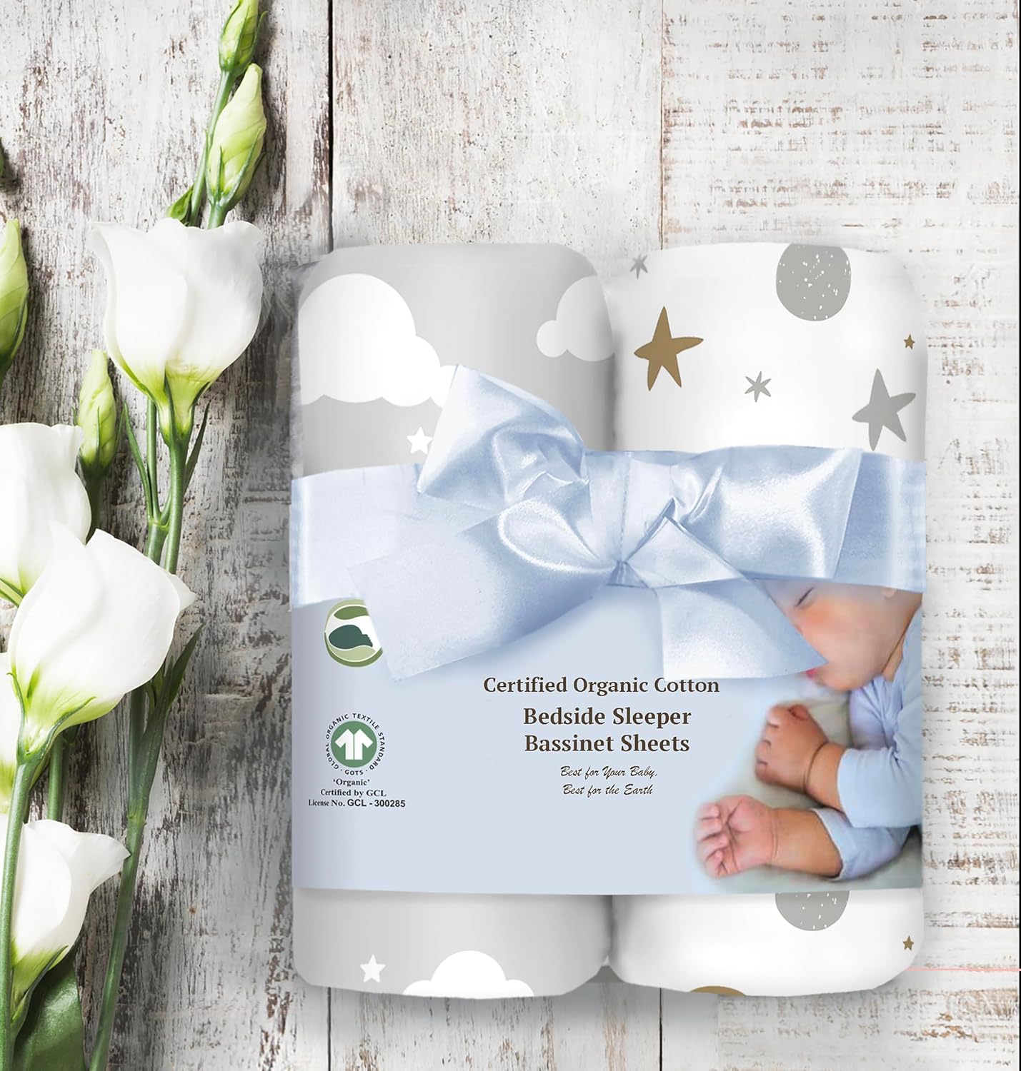 100% Organic Cotton 2 Pk Bedside Sleeper Bassinet Fitted Mattress Sheets Perfectly Compatible with Mika Micky, Baby Delight, Ronbei, Chicco, Cloud Baby, AMKE, Angelbliss, Arm's Reach. Cloud, Stripe
