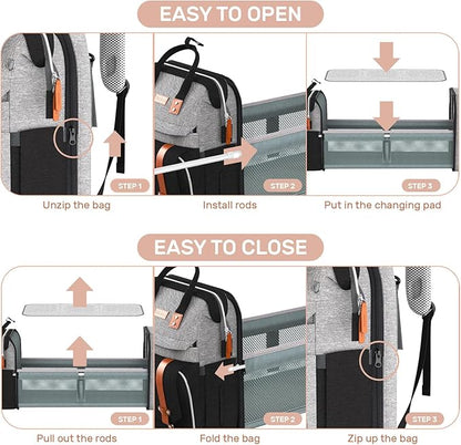 Diaper Bag Backpack with Changing Station,Large Baby Backpack for Travel Multifunctional Baby Bag for Mom & Dad, GrayBlack