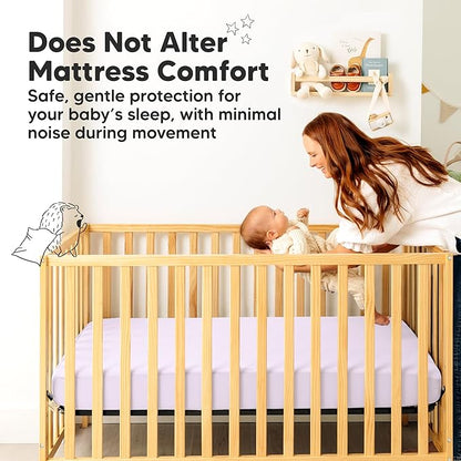 2-Pack Waterproof Crib Mattress Protector Cover Fitted - Quiet Baby Crib Mattress Pad Sheets, 52" x 28" Soft Quilted Cotton Baby Sheet, Machine Washable, Easy Fit, Durable (Lilac/Quin)