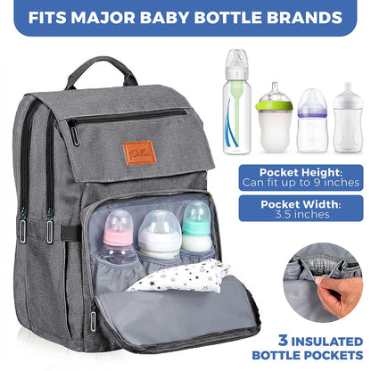 PILLANI Baby Diaper Bag Backpack - Large Waterproof Travel Diaper Bag for Boys & Girls, 16 Organizer Pockets with Changing Pad, Insulated Bottle Pockets & Stroller Straps, Baby Shower Gifts, Dinosaur