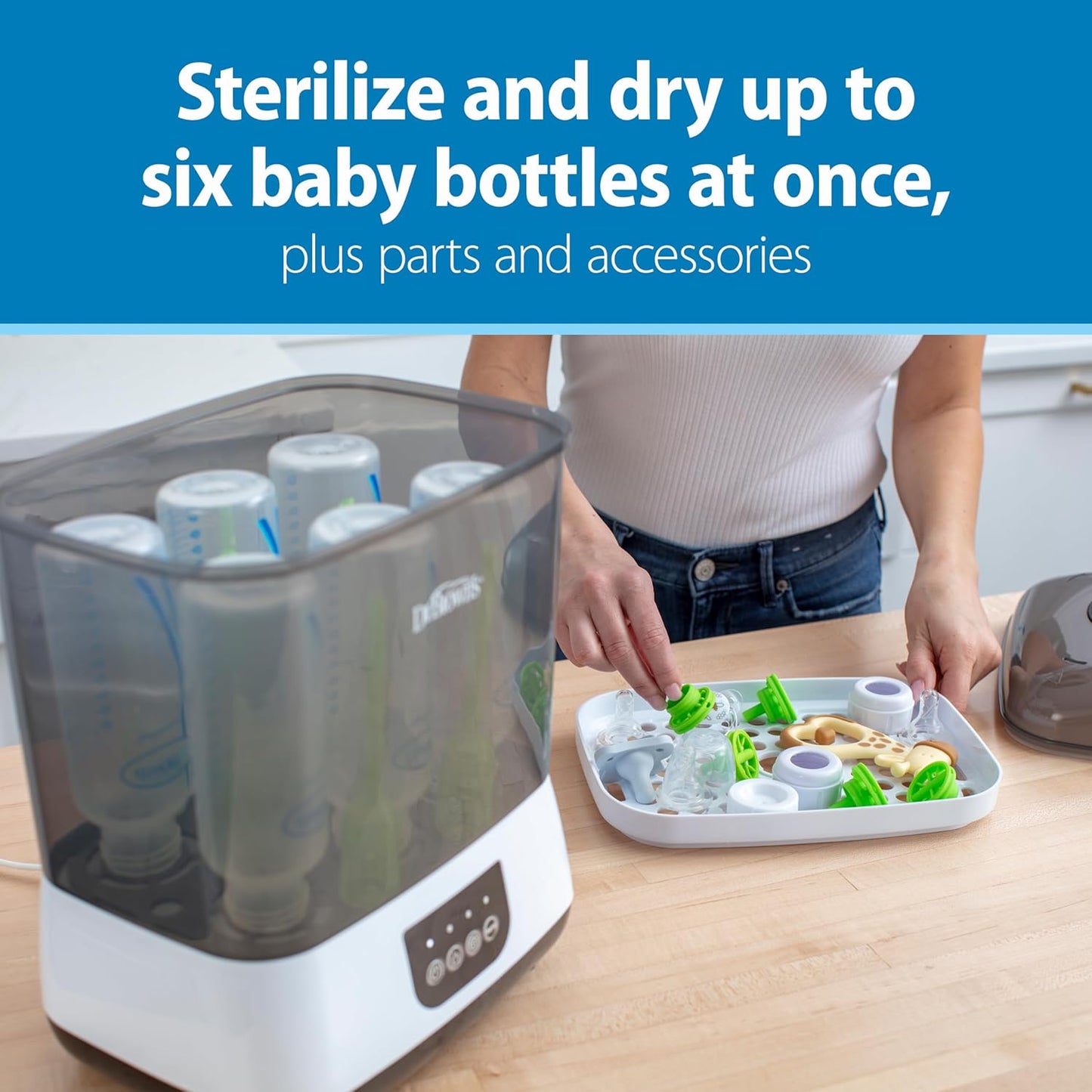 Dr. Brown's Baby Bottle Sterilizer, Dryer & Anti-Colic Options+ Wide-Neck Bottles, Level 1 Slow Flow Nipple, 9 oz, 4 Count