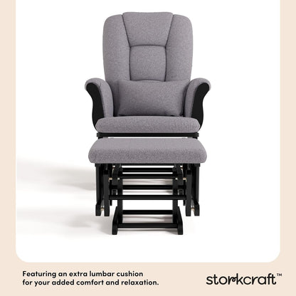 Storkcraft Tuscany Glider with Ottoman (Black/Gray) — GREENGUARD Gold Certified, Bonus Lumbar Cushion Included, Solid Wood Base, Smooth Motion, Award-Winning Nursery Rocking Chair, Glider and Ottoman