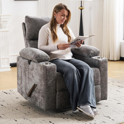 Rocking Chair Nursery with Adjustable Armrests, Electric Glider Recliner Nursing Chair for Breastfeeding, Power Swivel Recliner Chairs with Massage and Heat, Adjustable Headrest , FSC Certified, White