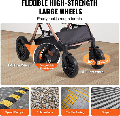 VEVOR Pet Stroller, 44 lbs Weight Capacity, Foldable Dog Cart, 4 Wheels Cats Stroller with Mesh Windows & Revrsible Handle, Portable Pet Carrier with Brake, for Small to Medium Pets