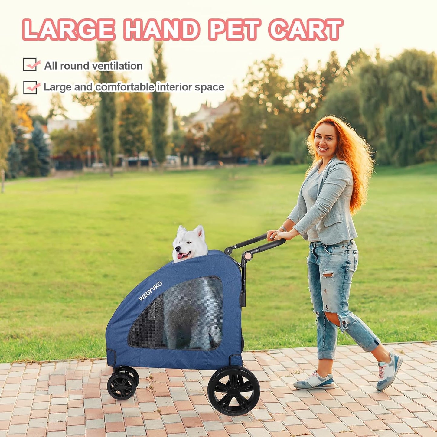 Large Dog Travel Stroller with 4 Heavy Duty Wheels Pet Stroller with Adjustable Handle - Double Doggie Capacity Jogger Wagon with Back Front Door for Small Medium Large Dogs (Dark Light Gray)