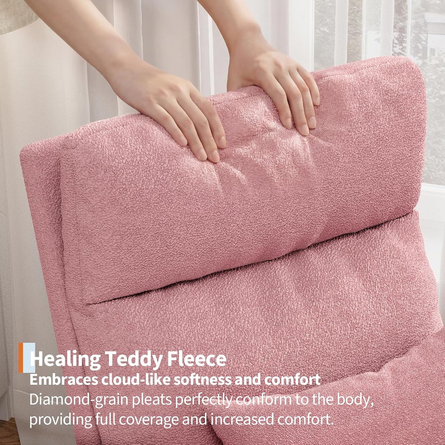GarveeHome Teddy Fleece Rocking Chair, Modern Nursery Glider Chair with Side Pockets and Pillow, Rocker Chair for Living Room Bedroom Nursing Room, Pink