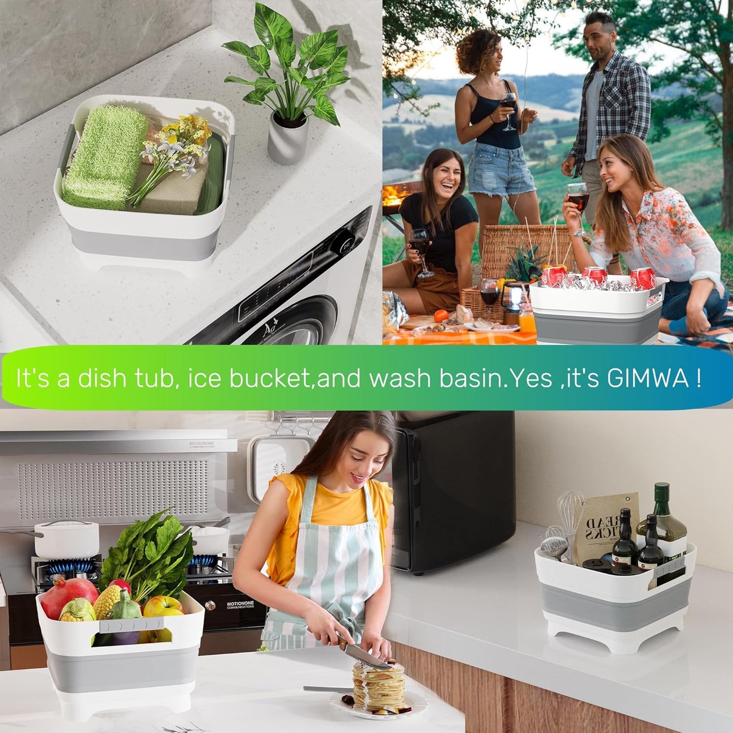 GIMWA 2.6 Gal(10L) Collapsible Wash Basin for Baby Bottles, Gray Space-Saving Collapsible Dish Basin with Drain Plug for bottle washing, Collapsible Bucket for RV Kitchen Essentials