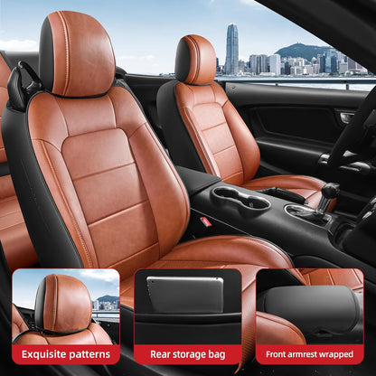 Custom Fit Ford Mustang Convertible Seat Cover 2015 2016 2017 2018 2019 2020 2021 2022 2023 2024 2025 2026, Faux Leather Car Seat Cover Full Set (Convertible-Red+Balck)
