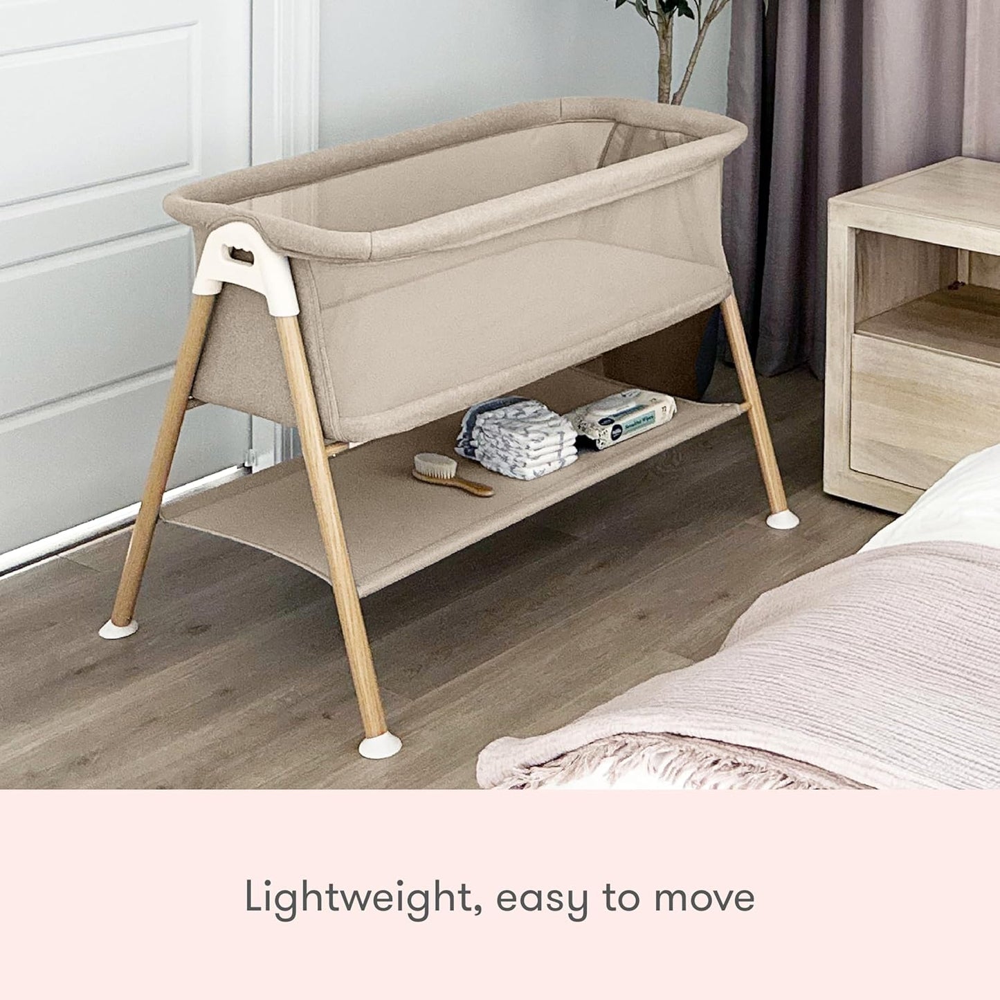 Newton Baby Bassinet & Bedside Sleeper with Mattress & Sheet - Ultra-Breathable & Completely Washable, Removable Dual-Layer Cover | Wood Frame | Adjustable Height & Infant Access Opening