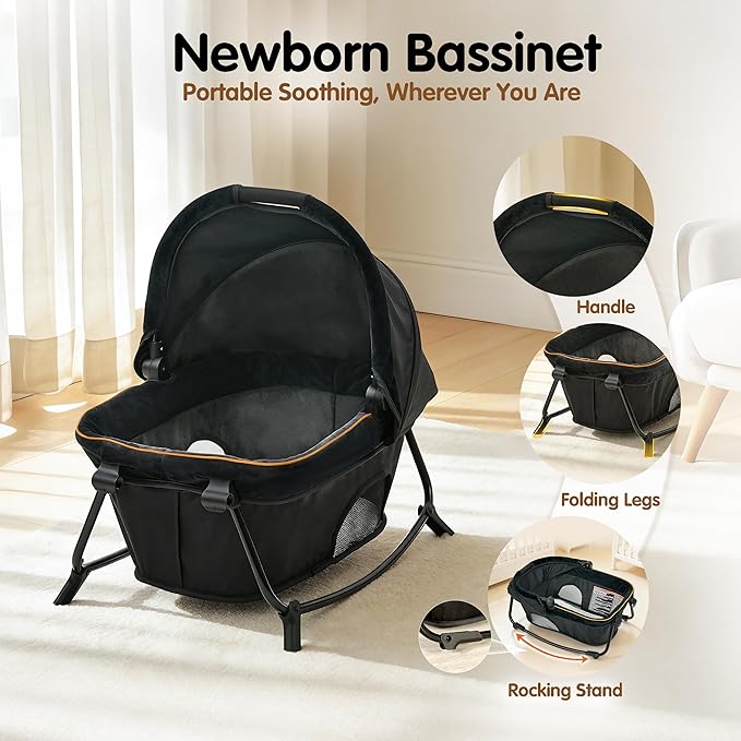 Pamo Babe 6 in 1 Baby Pack and Play with Bassinet - One-Step Setup Travel Crib, Small Portable Playpen for Babies, Portable Baby Bassinet, Changing Table, Toys Bar & Extra Large Storage Bag