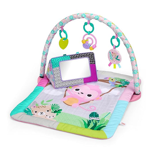 Bright Starts Treetop Bloom Baby Activity Gym & Tummy Time Mat with Toy Bar and 4 Toys, Prop-Up Mirror, Ages Newborn & Up