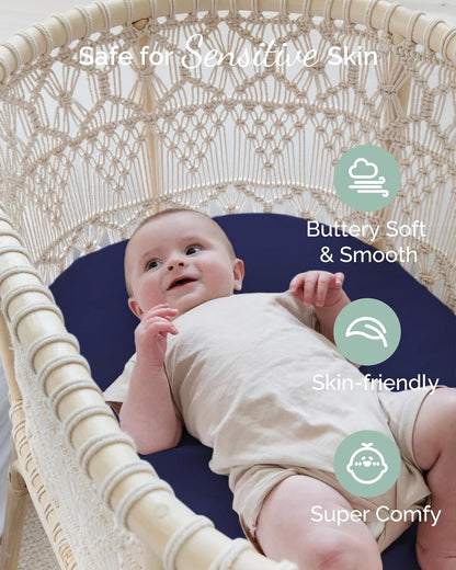 Bassinet Sheets Compatible with Baby Delight Beside Me Dreamer Bassinet, 33x20 for Baby Bedside Sleeper - Buttery Soft, Premium Stretchy Jersey Knit Sheets - Sky + Sage + Cloud, 3 Pack