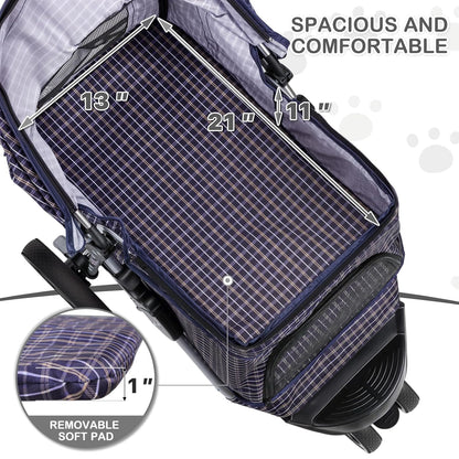 MoNiBloom Foldable Pet Stroller with Weather Cover, 3 Wheels Pet Strolling Cart for Small/Medium Dogs and Cats with Storage Basket and Cup Holder, Breathable and Visible Mesh for All-Season, Black