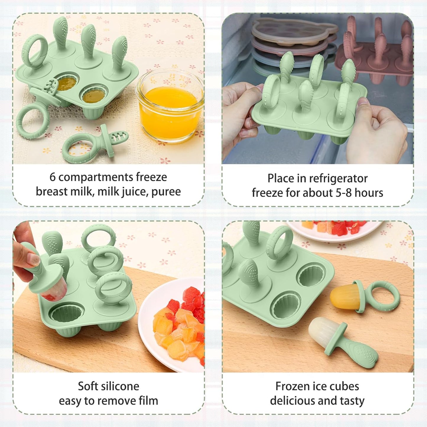 Silicone Toddlers Popsicle Molds with Sticks, 2Packs Mini Popsicles Molds for Baby Breastmilk Popsicle Molds for Teething Relief, Frozen Treats Maker Popsicle Maker Ice Pop Mold for Babies Kids