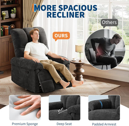 GarveeHome Power Recliner Chair, 270° Swivel Rocking Glider with USB Charging Port, Chenille Upholstered Fabric, Ergonomic Modern Nursery Chair for Living Room, Bedroom, Nursery (Beige)