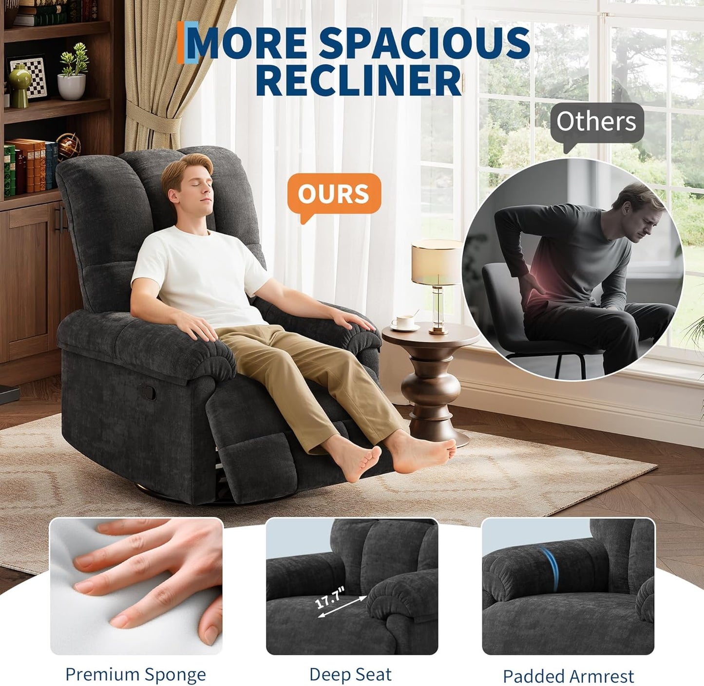 Garvee Power Recliner Chair with 270° Swivel and Rocking, Electric Glider Nursery Chair with USB Charging Port, PU Leather Upholstery and Button Tufted Backrest for Living Room, Cream