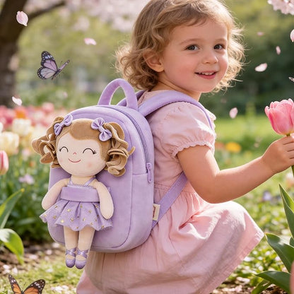 Gloveleya Toddler Backpack Baby Ballerina Girl Gifts Plush Curly Hair Ballet Backpack - White Purple 9 inches