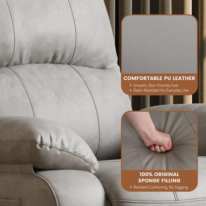 Leather Swivel Rocker Recliner Chair, Traditional Manual Chair, Upholstered Nursery Glider Rocking Recliner, Comfy Faux Leather Single Sofa with Pocket Spring for Living Room, Camel