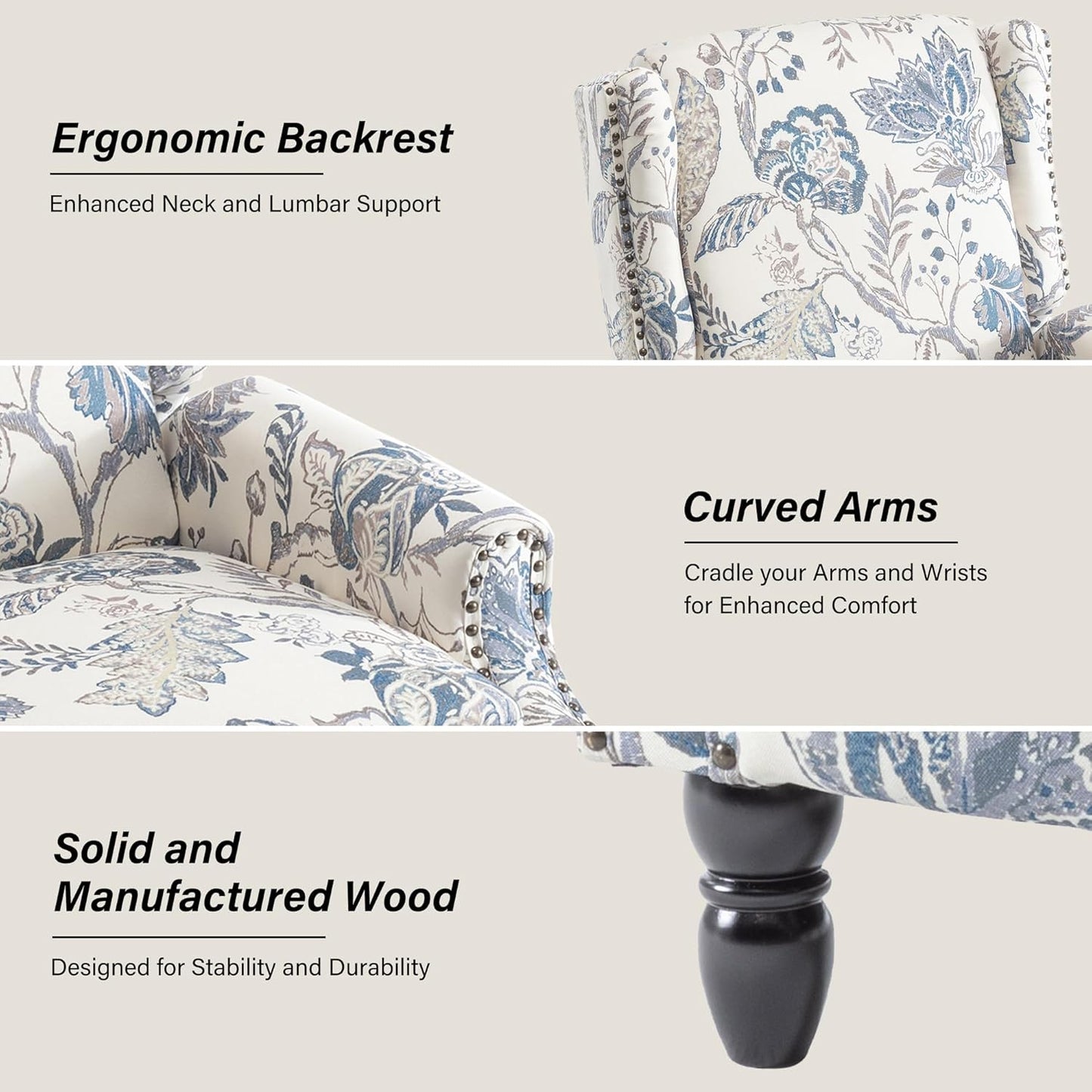 Swivel Rocker Recliner Chair, Manual Nursery Glider Recliner, Floral Fabric Wingback Accent Chair with Adjustable Backrest & Footrest for Small Spaces Living Room Bedroom (Plants Floral, Set of 1)