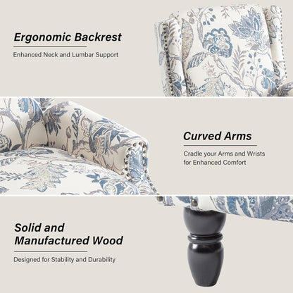 Swivel Rocker Recliner Chair, Manual Nursery Glider Recliner, Floral Fabric Wingback Accent Chair with Adjustable Backrest & Footrest for Small Spaces Living Room Bedroom (Plants Floral, Set of 1)