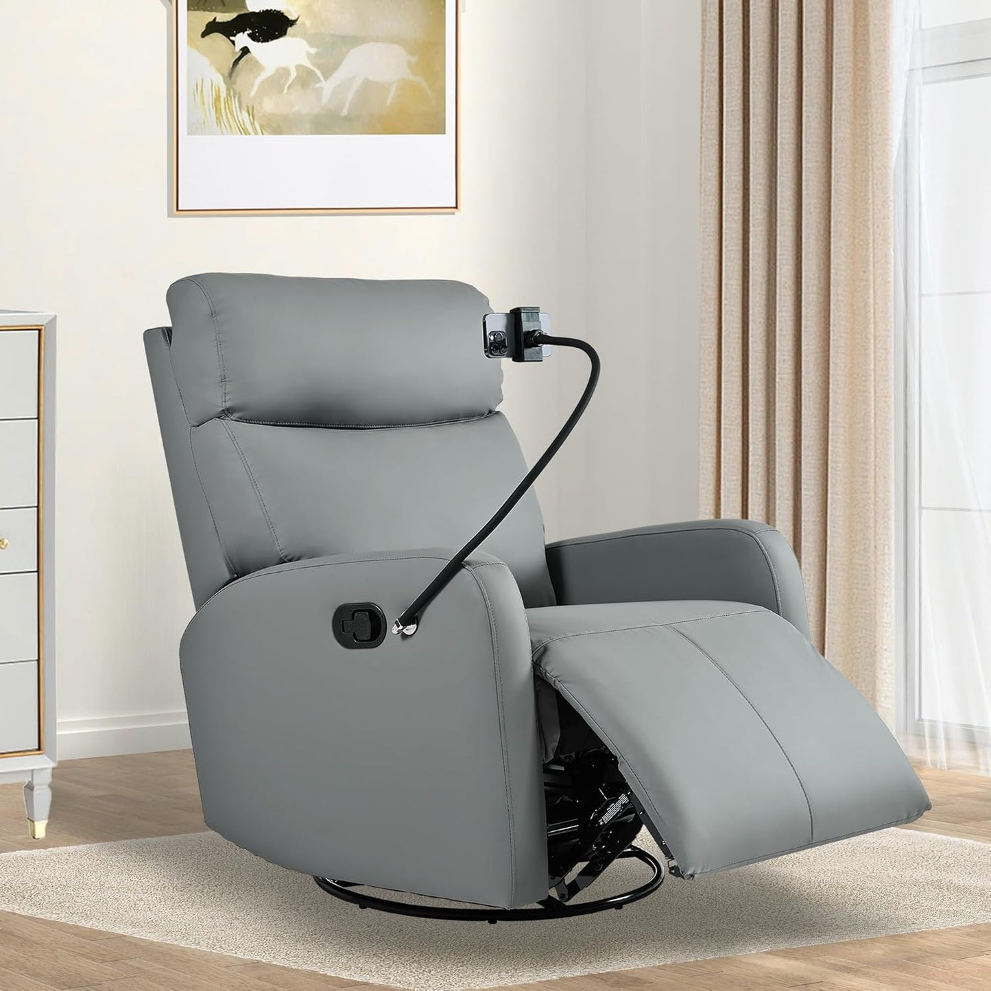 Power Swivel Rocker Recliner Chair for Nursery, Upholstered Glider Rocking Chair with Phone Holder,USB Ports, Small Recliners for Small Spaces Living Room, Bedroom