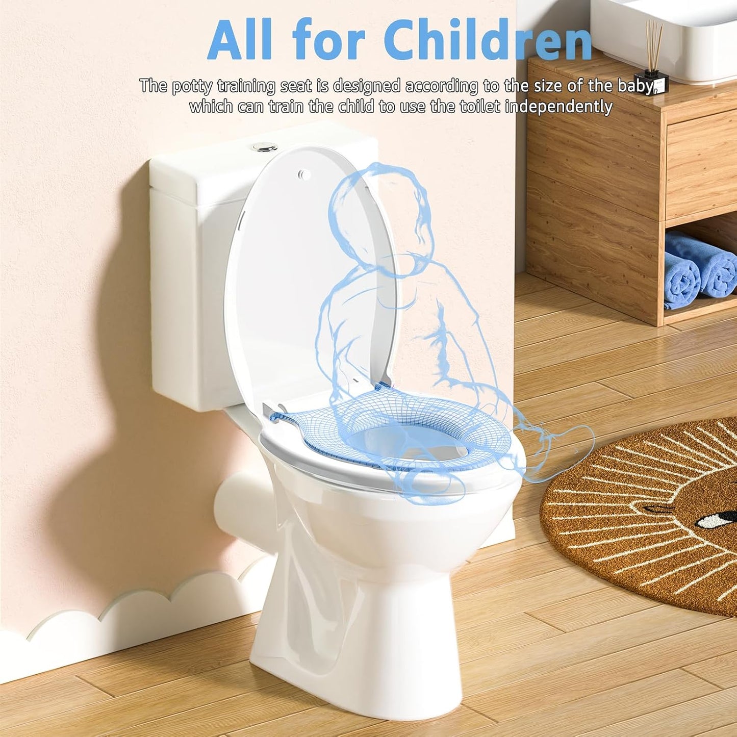 Aünsffer Toddler Toilet Seat with Potty Training Seat Round 16.5inch, 2 in 1 Toilet Seat for Family Built-in Baby Seat Removable, Soft Close + Easy Clean, PP Safe Material, Pink