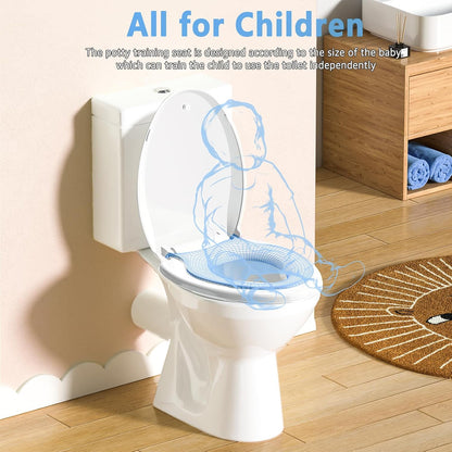 Aünsffer Toddler Toilet Seat with Potty Training Seat Round 16.5inch, 2 in 1 Toilet Seat for Family Built-in Baby Seat Removable, Soft Close + Easy Clean, PP Safe Material, Pink
