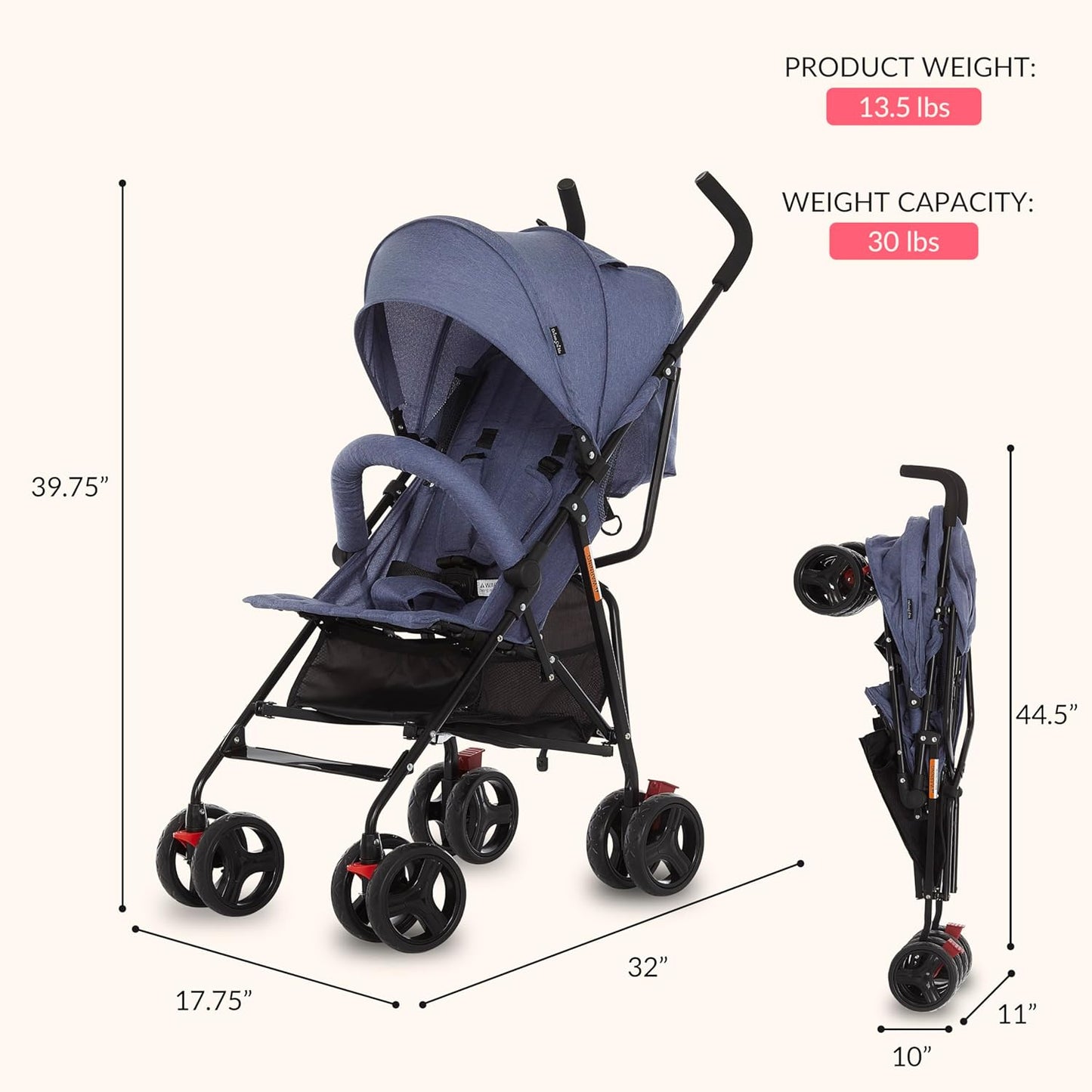 Dream On Me Vista Moonwalk Stroller, Disney Approved Lightweight Stroller for Toddlers and Infants, One-Hand Fold, Reclining Seat, Canopy with Sun Visor, Everyday & Travel Ready
