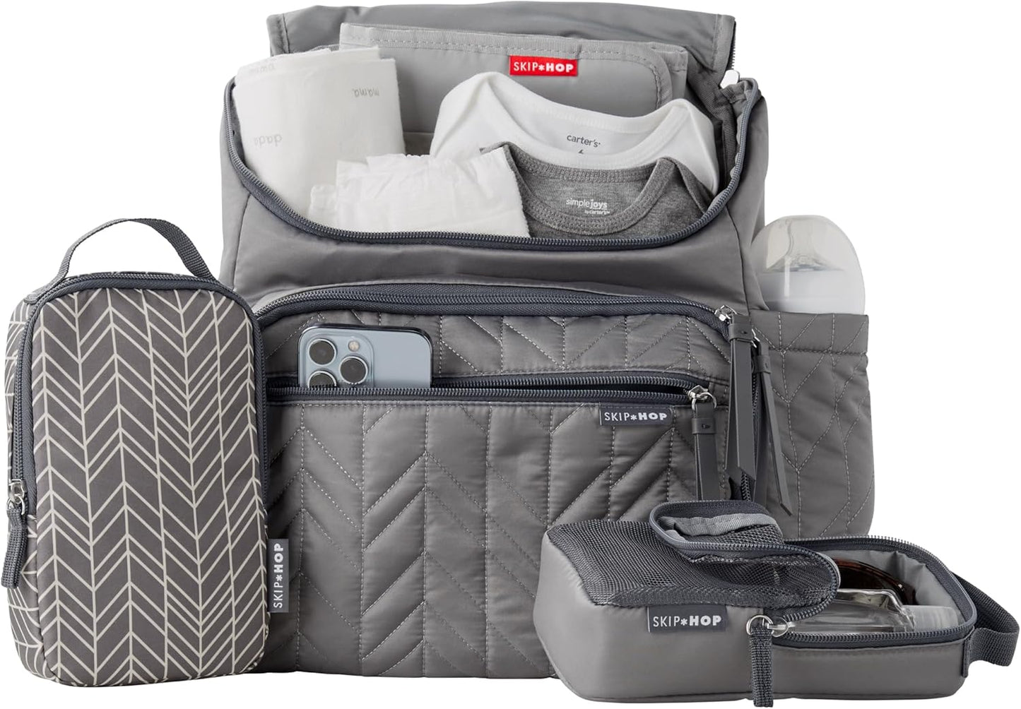 Skip Hop Diaper Bag Backpack: Forma, Multi-Function Baby Travel Bag with Changing Pad & Stroller Attachment, Jet Black