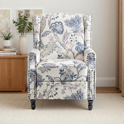Swivel Rocker Recliner Chair, Manual Nursery Glider Recliner, Floral Fabric Wingback Accent Chair with Adjustable Backrest & Footrest for Small Spaces Living Room Bedroom (Plants Floral, Set of 1)