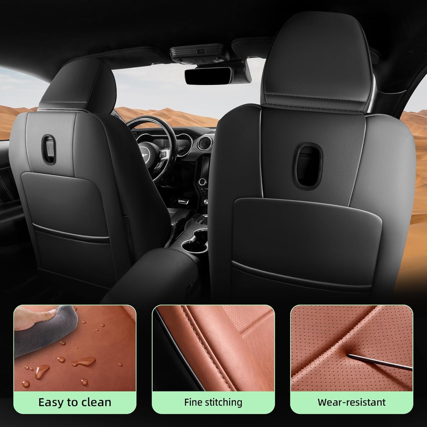Custom Fit Ford Mustang Convertible Seat Cover 2015 2016 2017 2018 2019 2020 2021 2022 2023 2024 2025 2026, Faux Leather Car Seat Cover Full Set (Convertible-Red+Balck)