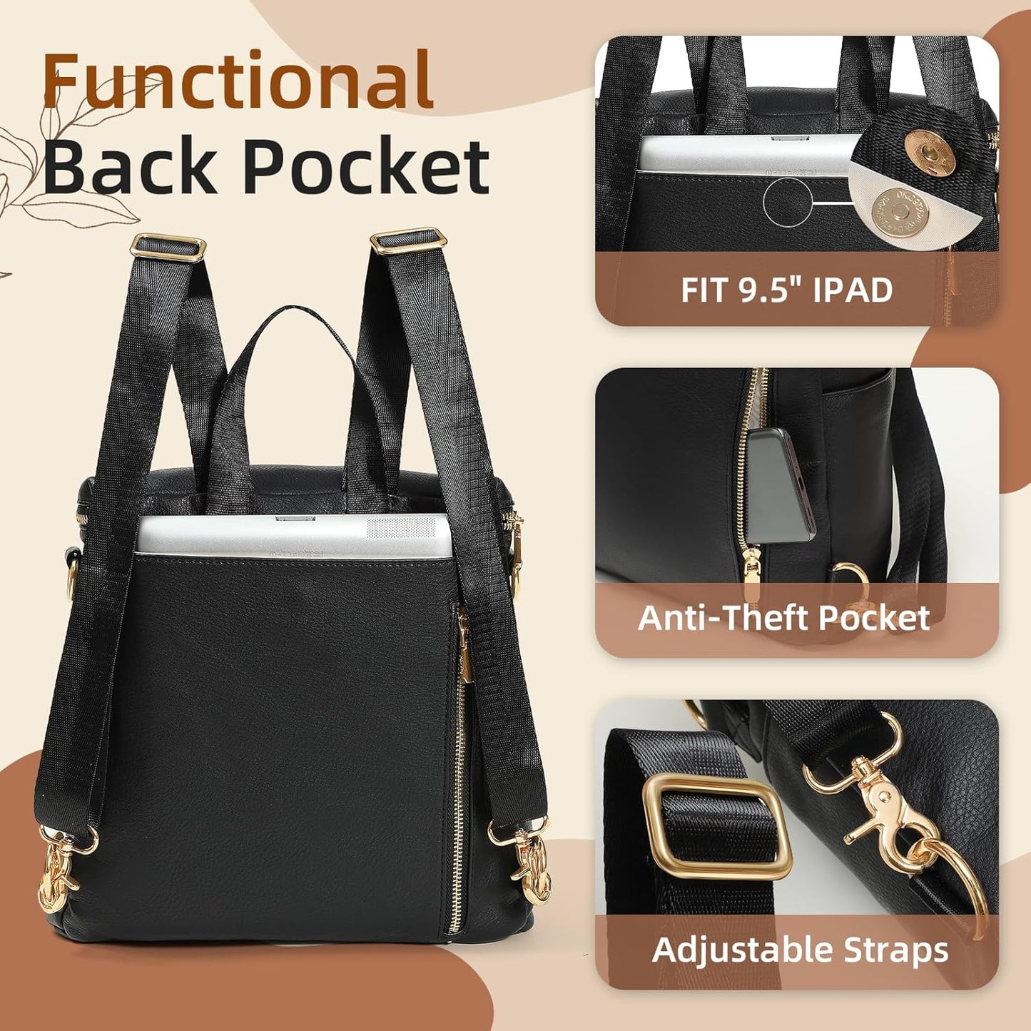 miss fong Small Diaper Bag Mini Diaper Bag, Leather Diaper Bag Backpack Mini Backpack with 14 Pockets Insulated Pockets & Shoulder Strap