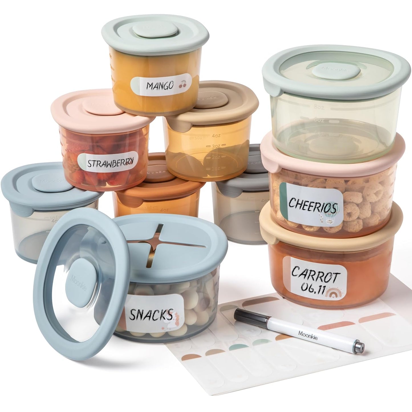 Moonkie Silicone Baby Food Containers | 4 oz Baby Food Storage Jars with Airtight Lids | Reusable Baby Food Jars, Freezer,Microwave and Dishwasher Safe, Perfect for Infant & Toddler
