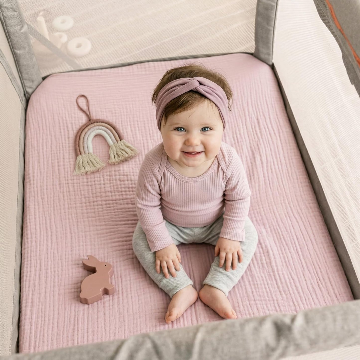 Muslin Bassinet Sheet Compatible with Maxi-COSI Iora & Iora Air Bedside Sleeper - 100% Cotton Rectangular Mattress Pad Cover (33"x20"), Breathable & Soft, Boho (1 Pack Blue)