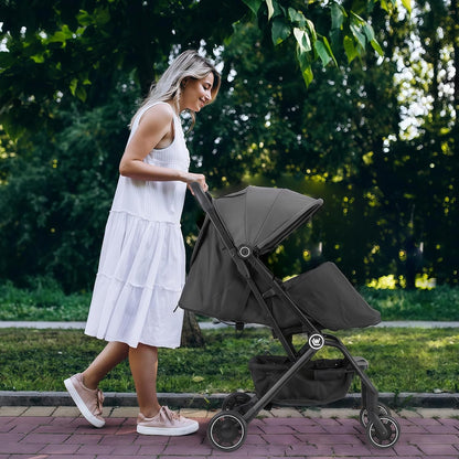 Rollingsurfer Lightweight Baby Stroller, Compact Travel Stroller with Retractable Foot Cover & Sleep Shade, One Hand Fold Stroller, Toddler Pushchair Adjustable Seat for Airplane 0-36 Months