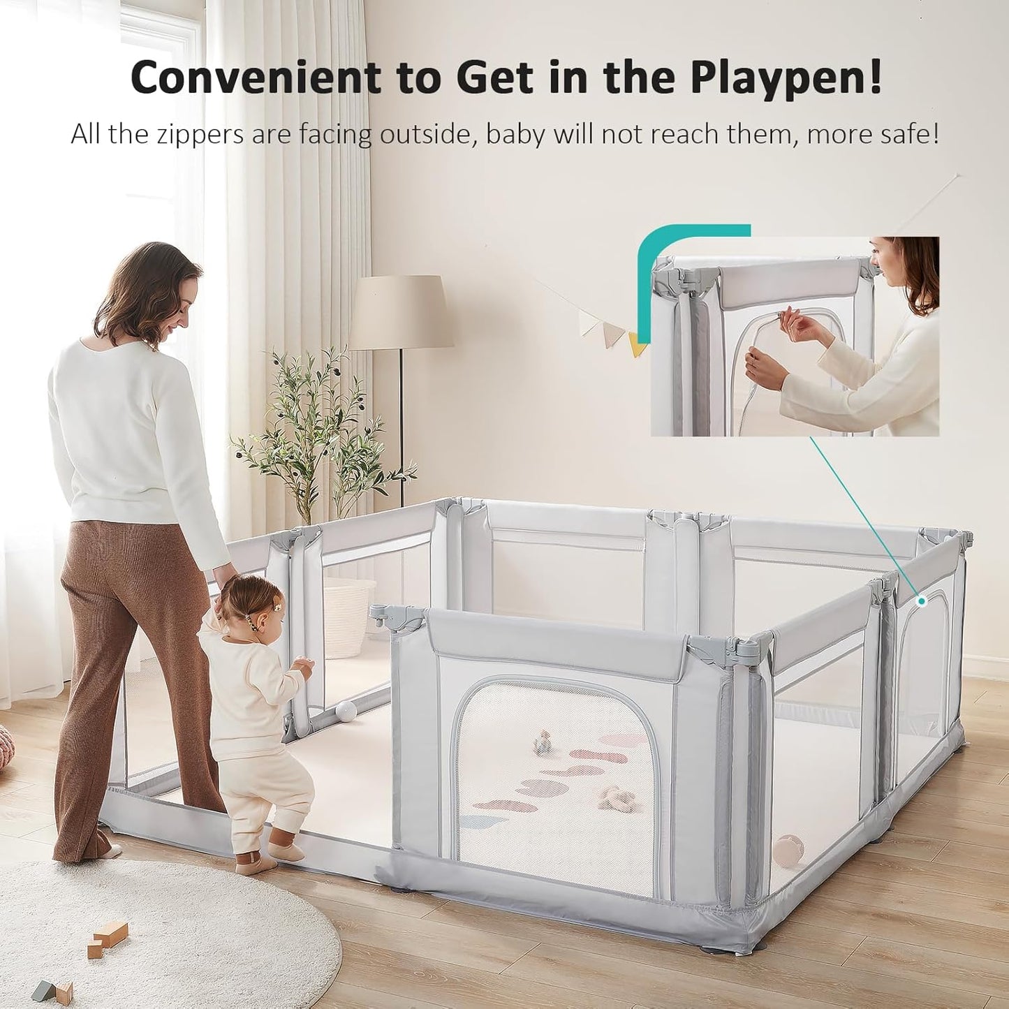 Doradotey Baby Playpen, Shape &Size Adjustable Large Baby Playard for Babies and Toddlers, Foldable Playpen Fence Indoors Play Center Yards, Breathable Mesh Anti-Fall Play Pen 79x71, Cream