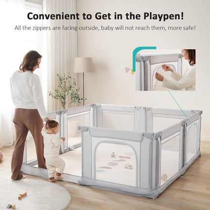 Doradotey Baby Playpen, Shape &Size Adjustable Large Baby Playard for Babies and Toddlers, Foldable Playpen Fence Indoors Play Center Yards, Breathable Mesh Anti-Fall Play Pen 79x71, Cream